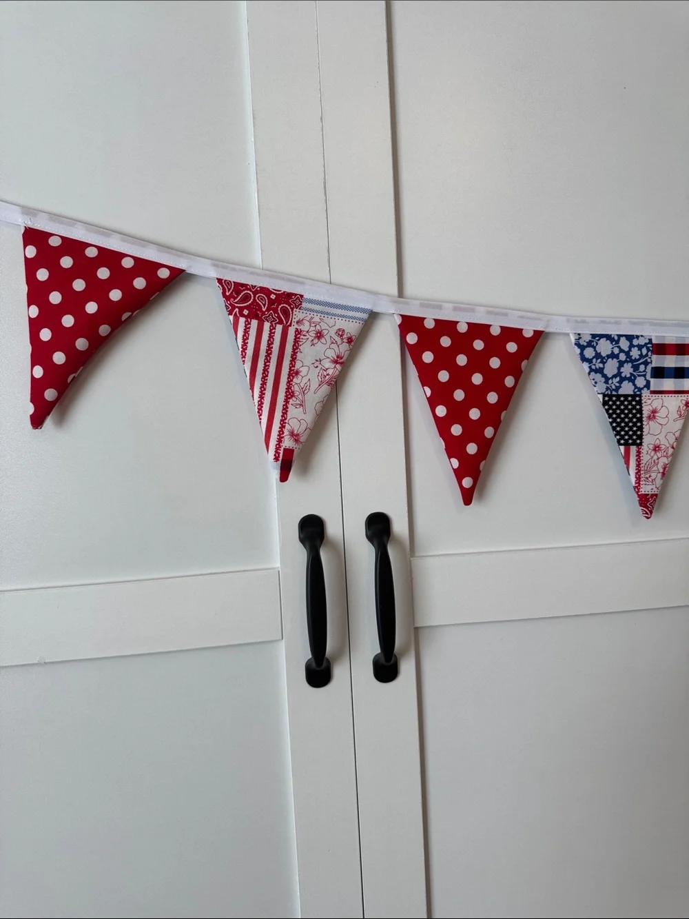 Red Patriotic  6” Triangle Fabric Bunting Garland - Festive Party Decoration